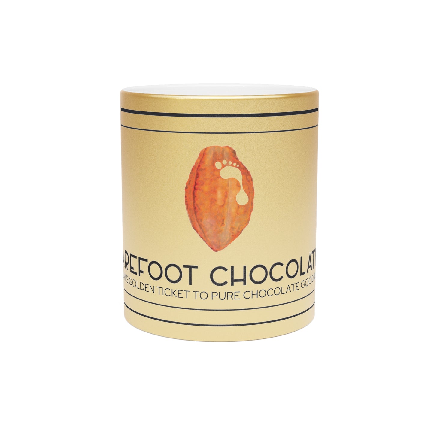 Golden Ticket Mug - BAREFOOT CHOCOLATINI Signature Logo, Hawaiiʻs Golden Ticket to Pure Chocolate Goodness™